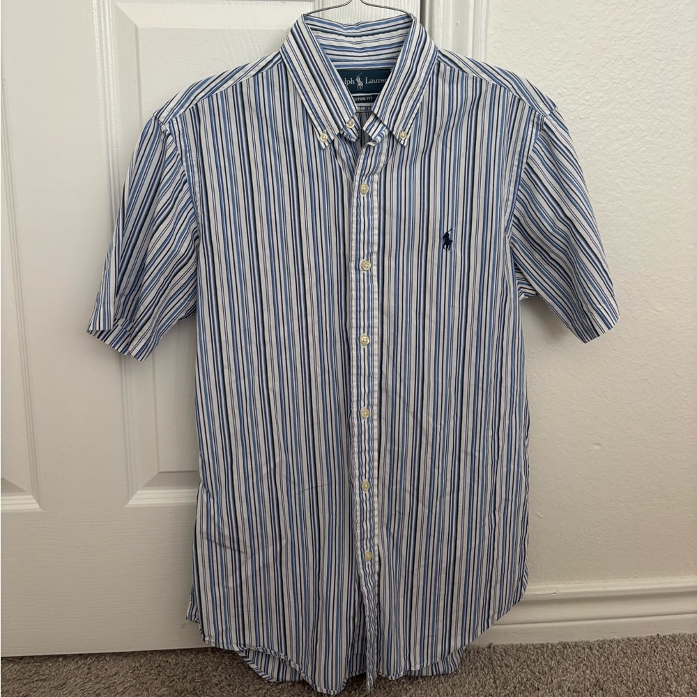 Ralph Lauren Blue & White Multi-Stripe Short Sleeve Button-Down Shirt